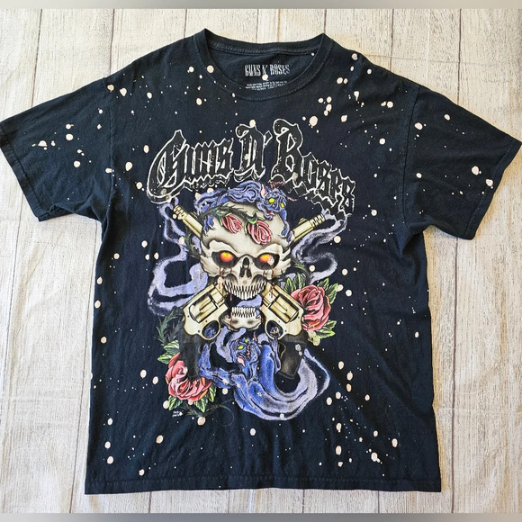 Guns N' Roses Skull Bleached Splatter Graphic Shirt •Size Large• Black Band Tee - Picture 3 of 7